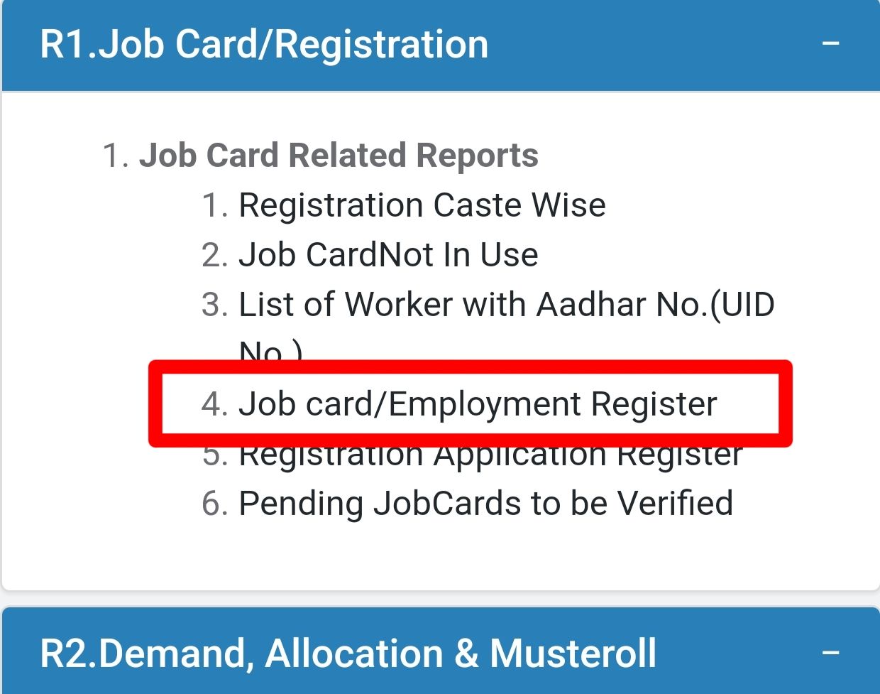 Job card/Employment Register